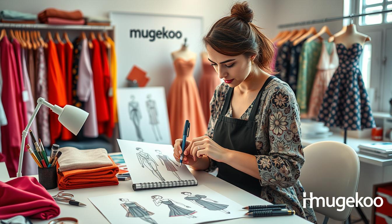 Fashion designer sketching clothing designs