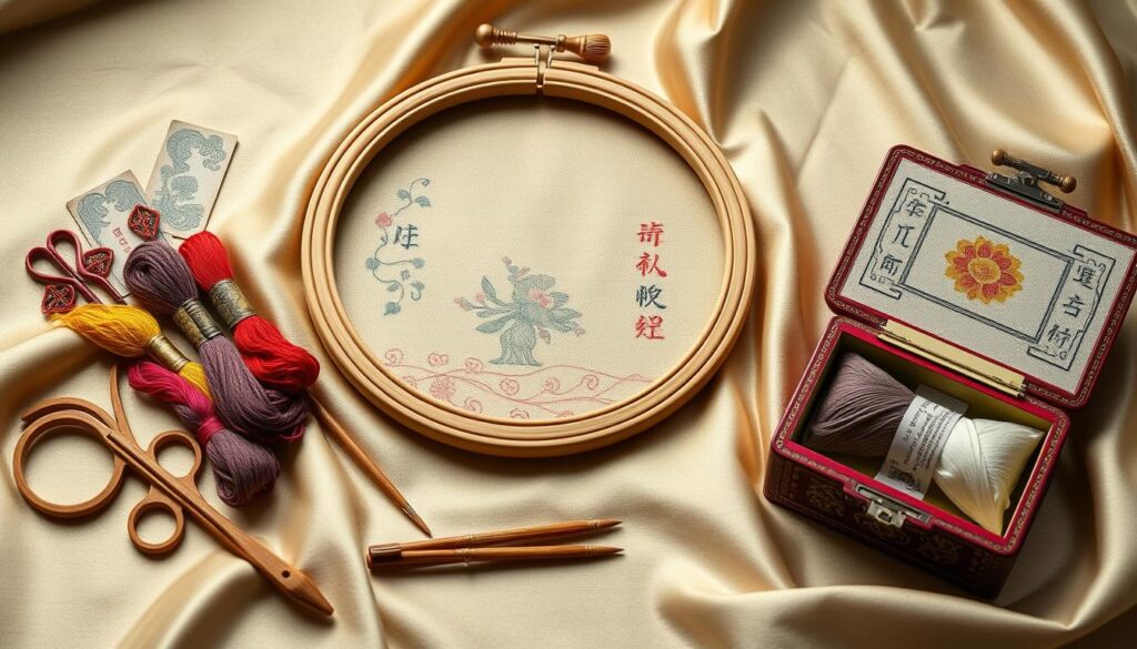 what did the chinese use to hold fabric while embroidering​