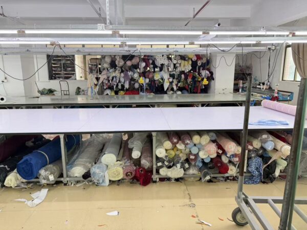 Garment workers sewing clothing production