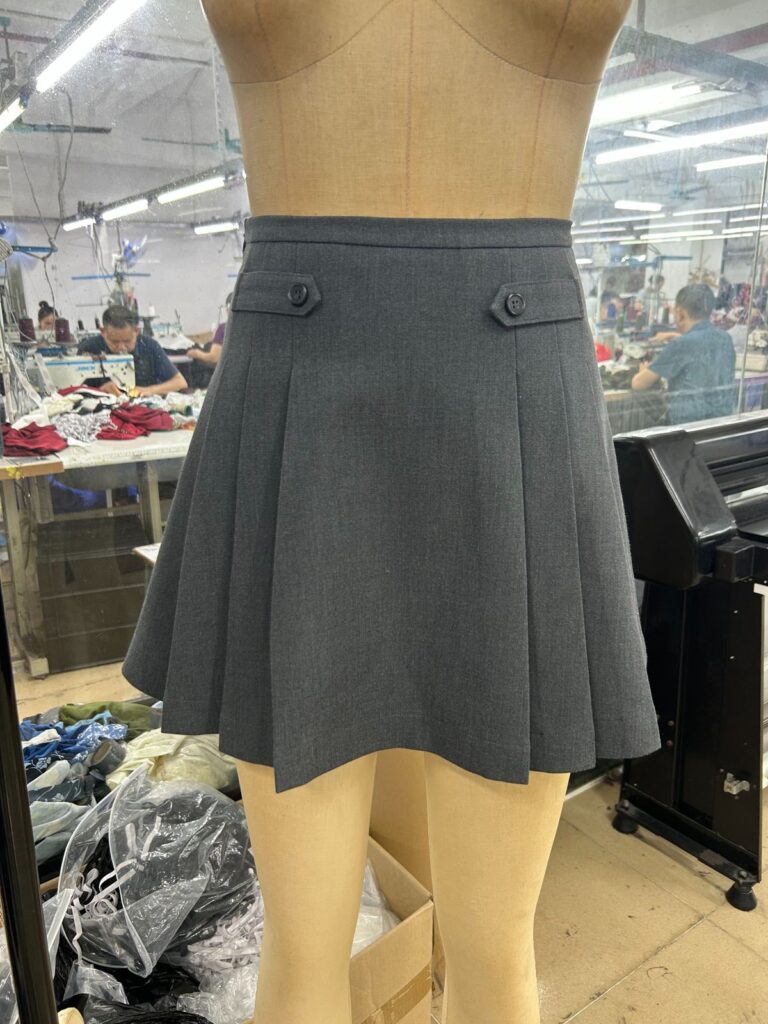 womens grey pleated skirt manufacturer sample