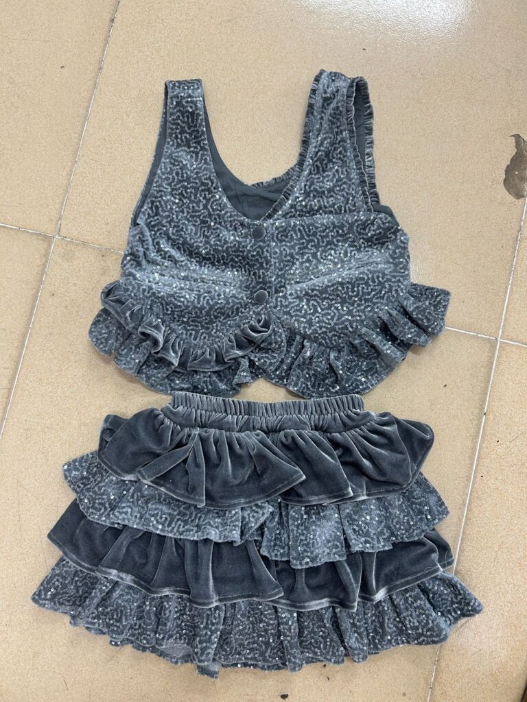 womens grey sequin velvet two piece set sample