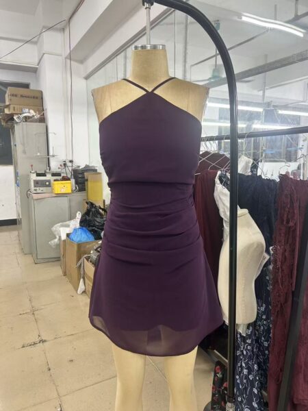 womens purple halter mini dress oem sample