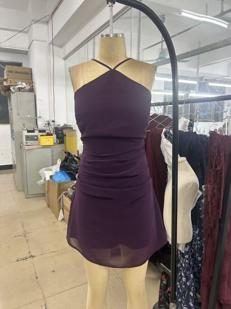 womens purple halter mini dress oem sample