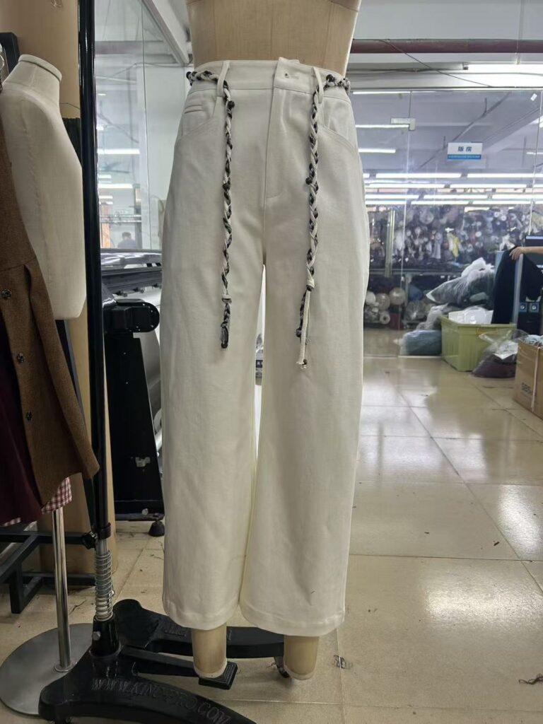 womens white wide leg pants braided belt sample